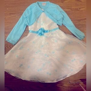 Toddler Girls Blue and White Dress with Sweater